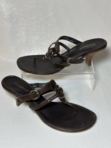 Ipanema Sandals Womens 10 Kelso Dark Brown Chunk Heel Leather Thong Silver Buckl - Picture 1 of 6