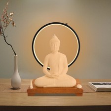 Ceramic Buddha Statue Buddha Statue w/ LED Circle Table Lamp Home Décor Buddhist
