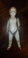 ANTIQUE ALL BISQUE DOLLHOUSE MINIATURE BOY DOLL MOLDED HAIR 5 3/8 tall