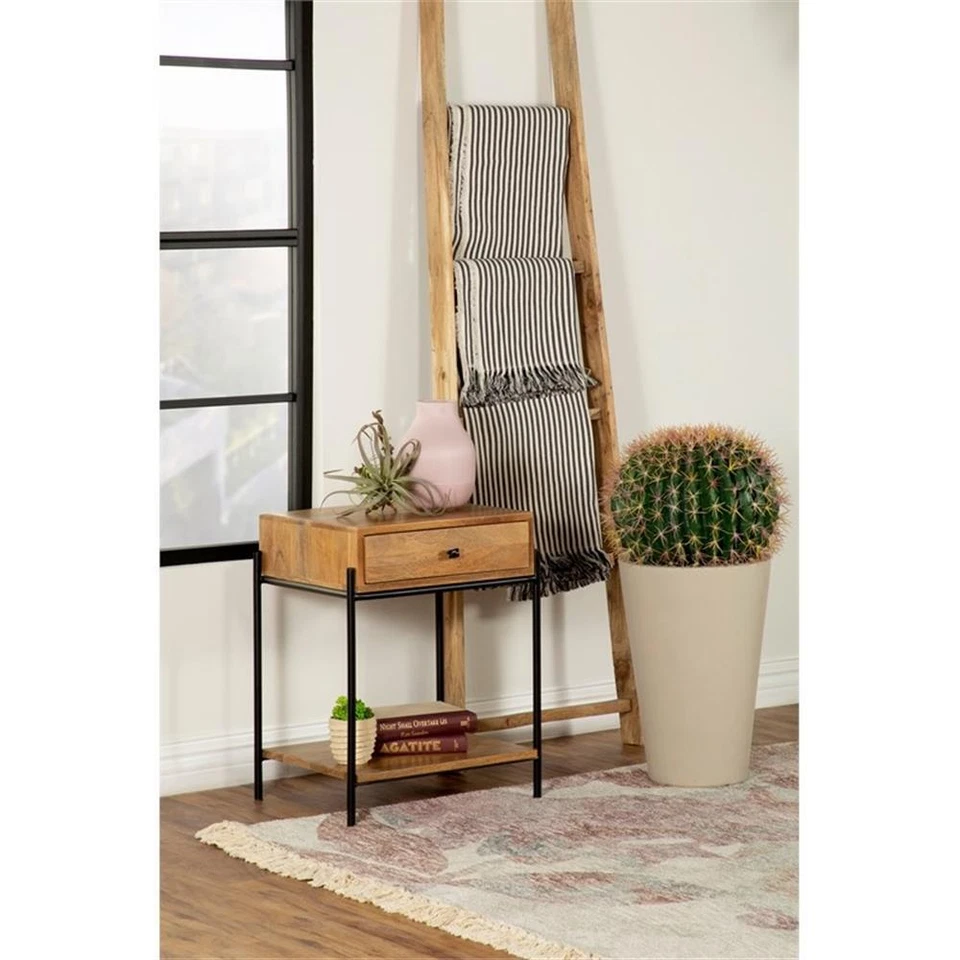 Coaster Declan 1-Drawer Wood Accent Table with Open Shelf in Natural/Black - Image 2 of 2