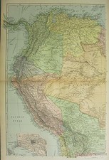 1894 ANTIQUE MAP ~ SOUTH AMERICA PERU BRAZIL COLOMBIA VENEZUELA LIMA ENVIRONS