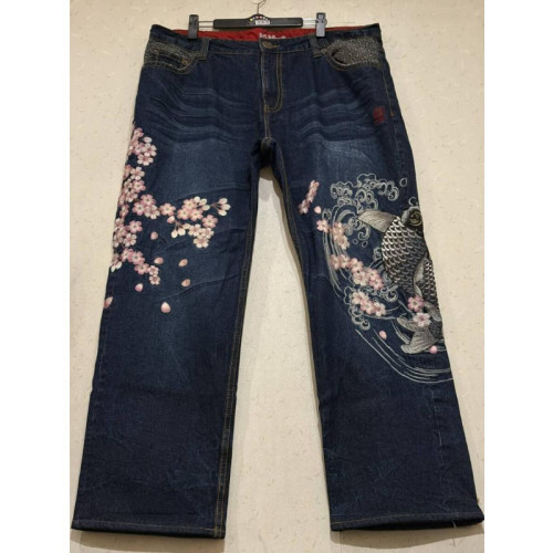 Karakuri Tamashii Carp & Cherry Blossom Embroidery Jeans Karakuri Tamashii Carp & Cherry Blossom Embroidery Jeans