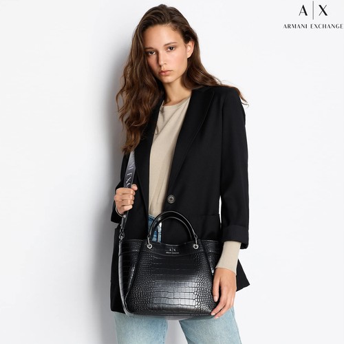 AX Armani Exchange borsa Tote piccola nera stampata cocco SCONTO -30% - Picture 2 of 9