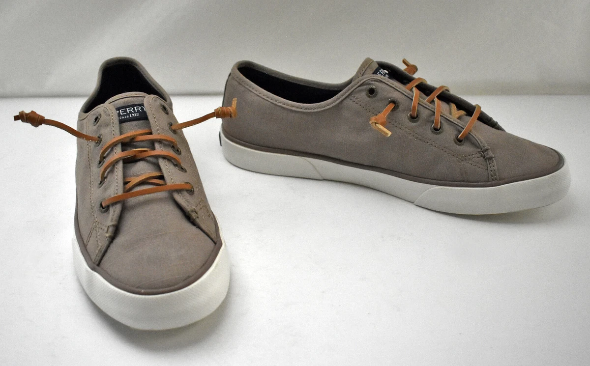 Sperry Top Sider Pier View Taupe Canvas Slip On Sneakers Women s