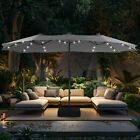 15ft Patio Umbrella with Stand Base Led Lights Umbrella for Outdoor Garden, Gray