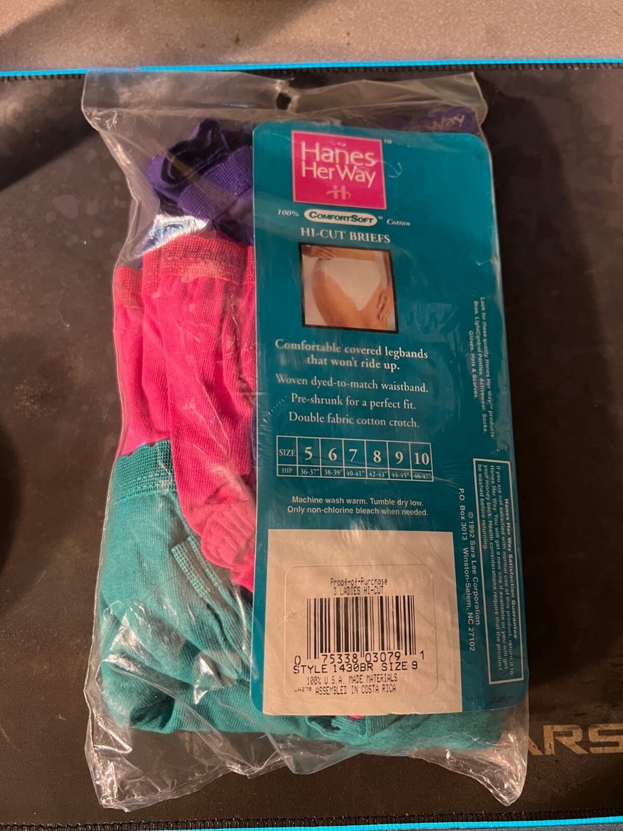 Vintage 1992 HANES Her Way Panties Hi-Cut Briefs 3 Pack Size 9 New