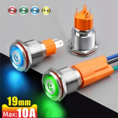 19mm 10A Current Off-on Push Button Switch With Plat With Ring LED+Power Symbol