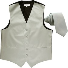 New Men's Formal Tuxedo Vest Waistcoat 2.5" skinny Necktie solid silver prom