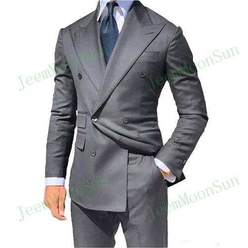 Tailor Made Grey Men Suits Peak Lapel Men Blazer Two Piece Jacket