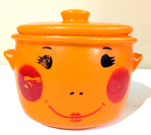 Vintage Orange Pot with Smiling Face by Tanda Toys Made in England