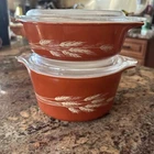 Vintage Pyrex #473 & 471-B Autumn Harvest Wheat  W/Lids 470-C Dark Orange