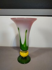 Mid Century modern art glass fluted vase Murano style MCM