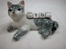 Porcelain Miniature Animal Gray Tabby Cat  Kitten Calendar Defective #CAL302