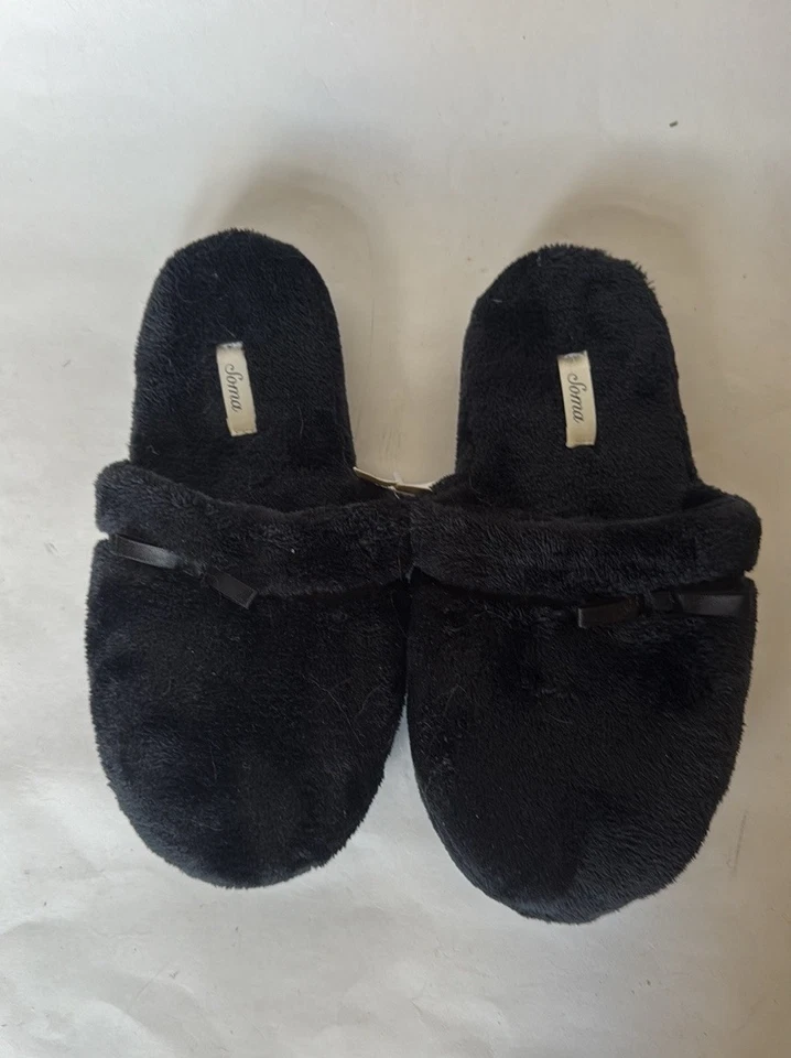SOMA Embraceable Plush Velour Black Slippers Scuffs Size S Small 5/6 NWT - Image 2 of 3