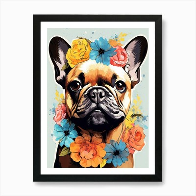 Französische Bulldogge Portrait mit Strömung gerahmtes Wandbild Poster Leinwanddruck Bild