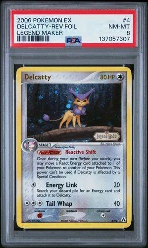 2006 POKEMON EX LEGEND MAKER #4 DELCATTY-REVERSE FOIL PSA 8