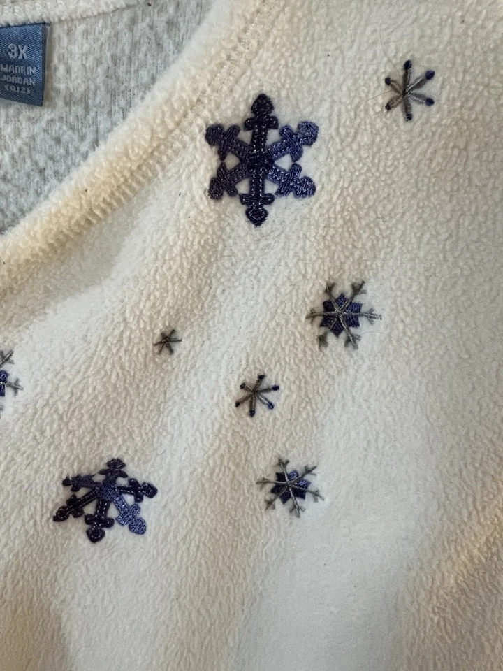 Croft & Barrow Women's Fleece Jacket 3XL Full Zip Cream Blue Snowflake Plus - Image 3 of 4