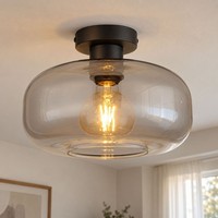 Deckenlampe Deckenleuchte Wohnzimmerleuchte Retro Rauchglas Schwarz E27 D 28Cm