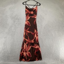 Windsor Slip Maxi Dress Womens Medium Mesh Tropical Floral Cowl Lace Up Back