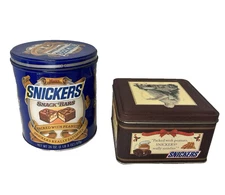Snickers Snack Bars Candy Tin  Mars Collectible Advertising 1987 & 1993 Lot of 2