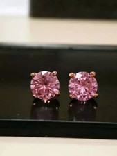 2Ct Round Cut Lab Created Sapphire Solitaire Stud Earrings 14K Rose Gold Plated
