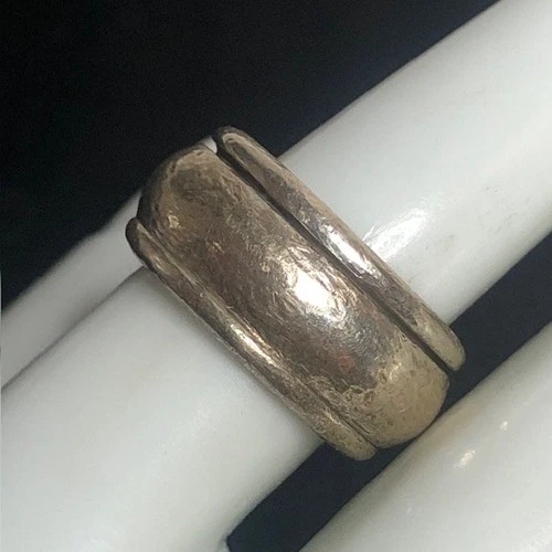 9818 Vintage Sterling Silver Wide Band spinner Ring Sz 7.5 Hammered 925 11.8gr