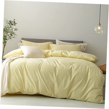 Duvet Cover Set 100 Washed Queen 90"  90" Light Yellow No Comforter 
