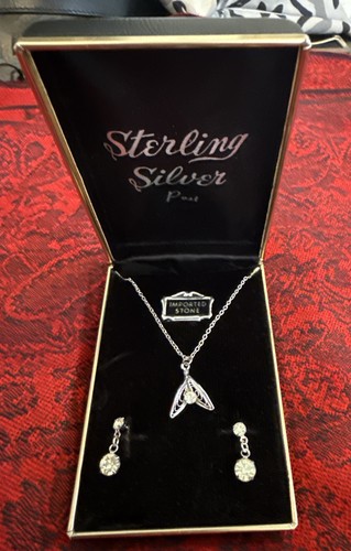 Vintage Necklace & Earring Set Sterling Silver Posts & Diamonds