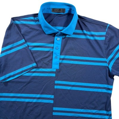 G/Fore Performance Polo Shirt Stripe Colorblock Offset Blue Print Size L