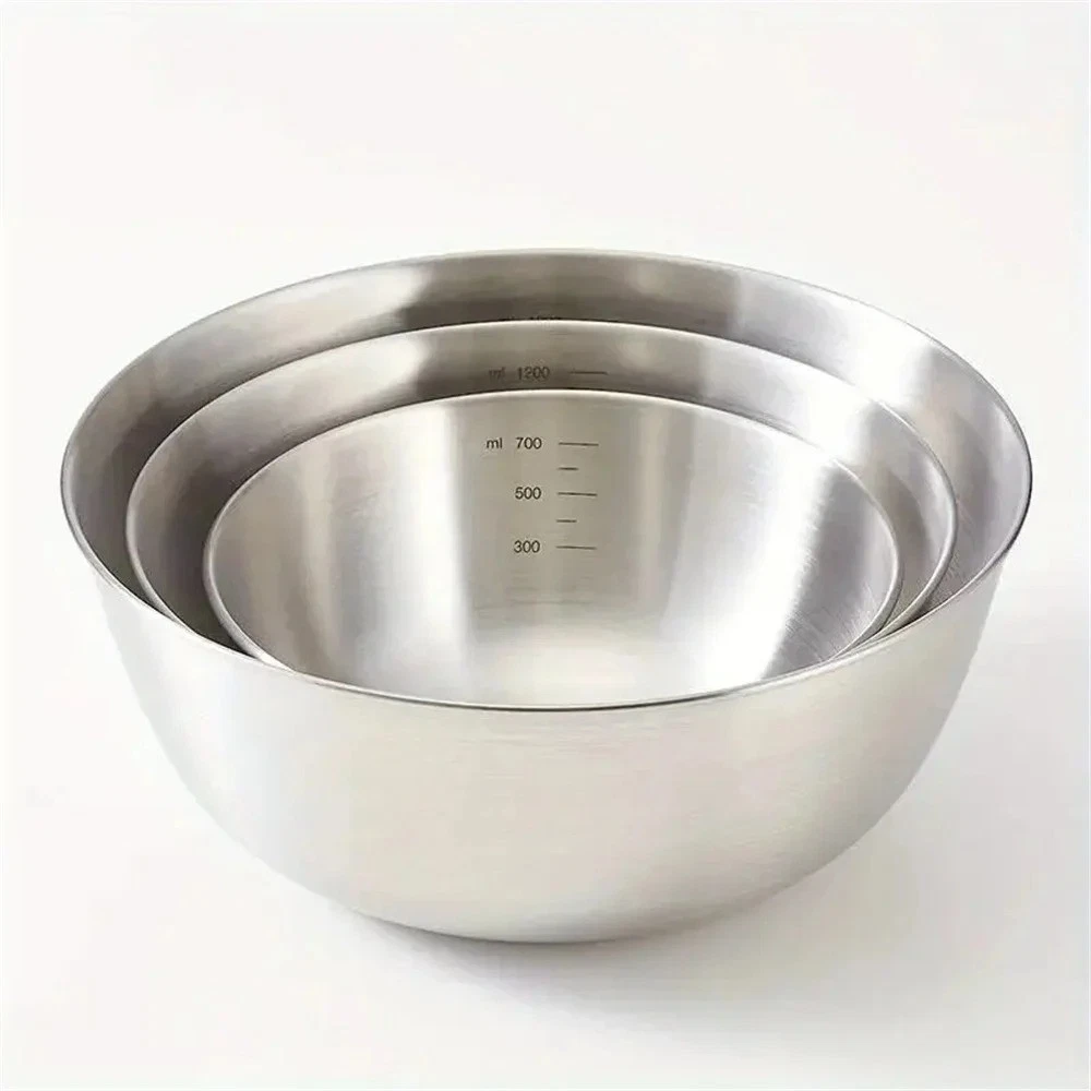 3 Stainless Steel Bowl Set with Scale for Cooking Baking Food Storage Large