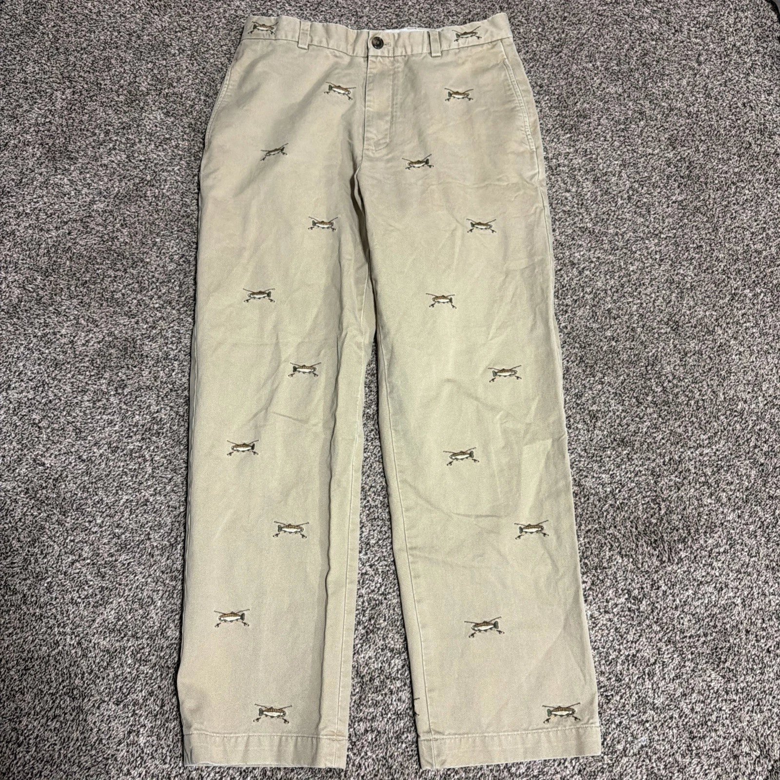 Brooks Brothers Khaki Fishing Pole Trout Embroidered Mens Chino Pants W32 L30