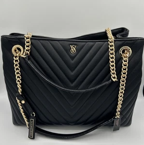 VictoriaS Secret Black Chevron Sac à épaule Couette chaîne Bracelet en or