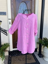 HLT454 Aster XLarge NWT Match Point Linen Shirt Blouse Tunic Long Roll Tab Pink