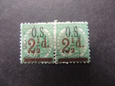 1899 South Australia 21/2d on 4d green O.S. Overprint SG051 Used Pair