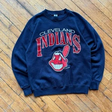 Vtg Cleveland Indians baseball navy color crewneck Sweatshirt KV40521