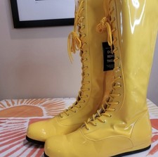Men's Yellow Patent Leather Wrestling Boots For Cosplay/Halloween