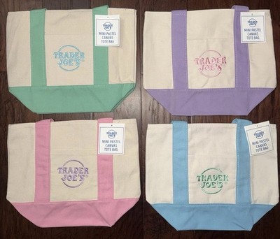 Trader Joe's Pastel Mini Canvas Tote Bags - Set of 4