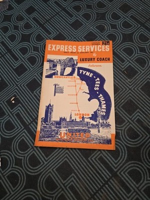 1951 United Express Coach Faltblatt Tyne-Tees to London Route 21A   Vintage Bus