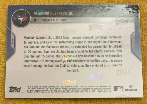 2022 Topps NOW #672 ⚾️ Vladimir Guerrero Jr ⚾️ Toronto Blue Jays ⚾️ BLUE 46/49 - Picture 7 of 7