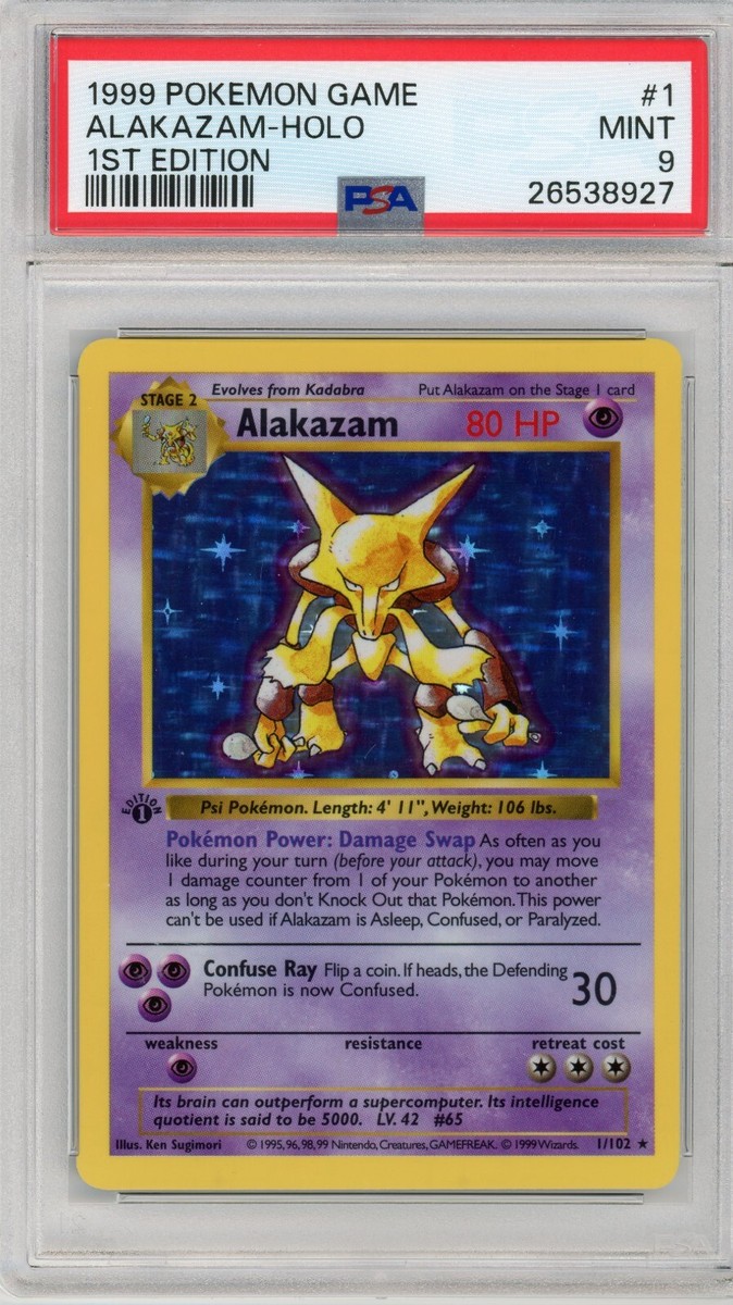1st Edition Alakazam PSA 9 Shadowless Base Set Pokemon Card Holo