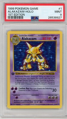 1st Edition Alakazam PSA 9 Shadowless Base Set Pokemon Card Holo