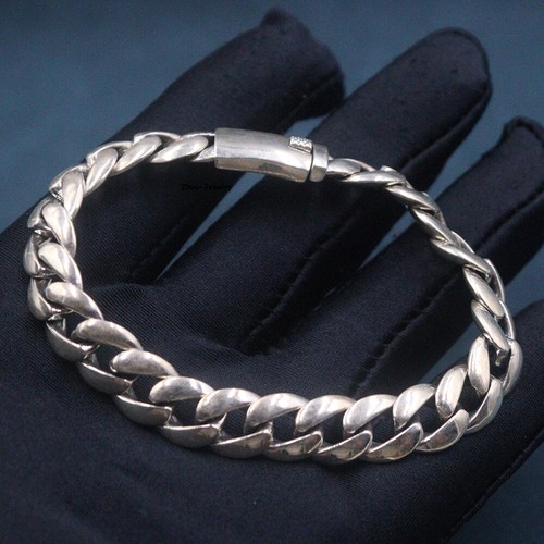 Pure S999 Fine Silver 999 Chain 10mm Cuban Curb Link Bracelet 40-41g 7.5inch - Picture 6 of 6