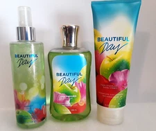 BBW Beautiful Day Shower Gel Triple Moisture Cream Shimmer Mist Fragrance SET x3