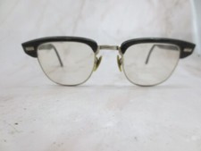 Vintage Eyeglasses Frame 1/10 12K GF Unisex Black Plastic Half Rim Square Shaped