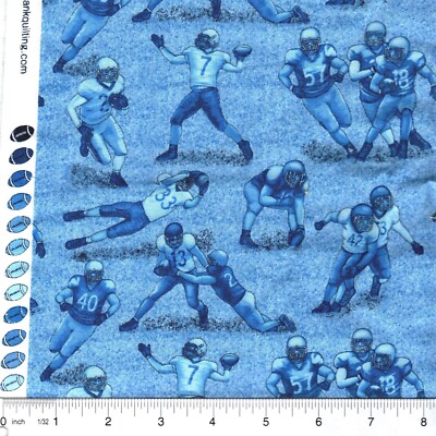 Touchdown Football Players Blue 100% cotton fabric Last one! 1/2 yard