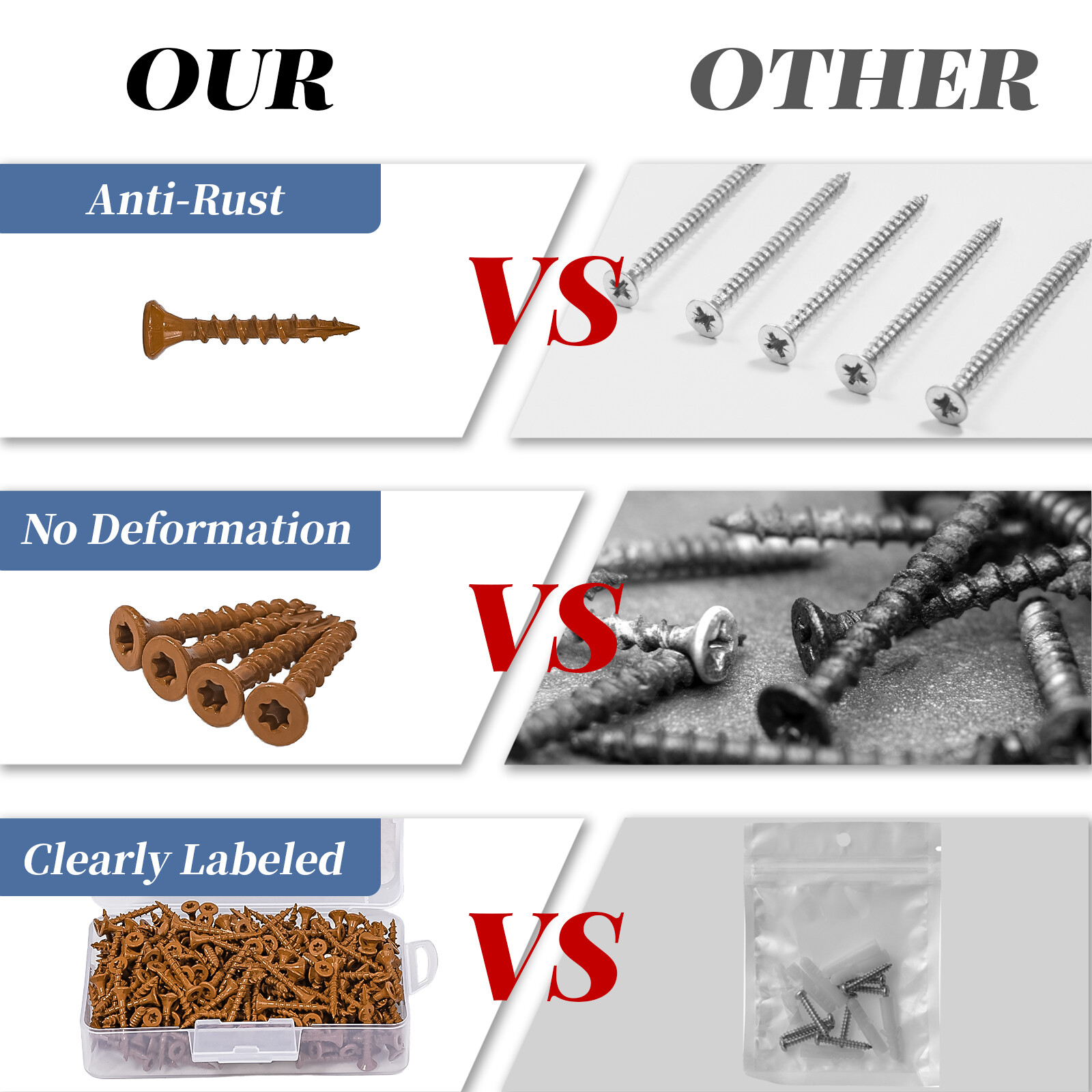 300PCS #8x1-1/4" Torx T25 Star Flat Head Screw Outdoor Wood Screw T25 Star Bit