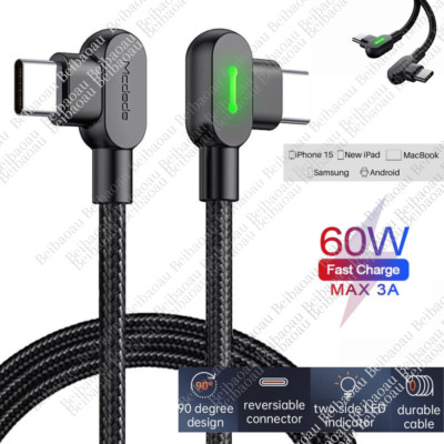 Mcdodo LED Elbow PD 60W Fast Charging USB C to USB C Type-C Cable Nylon Charger