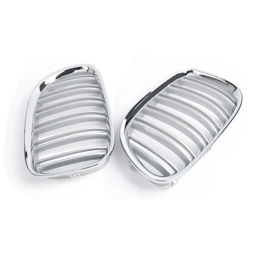 For BMW F01 F02 F03 F04 2009-15 2Pcs Chrome Dual Slat Front Bumper Kidney Grille - Picture 5 of 8