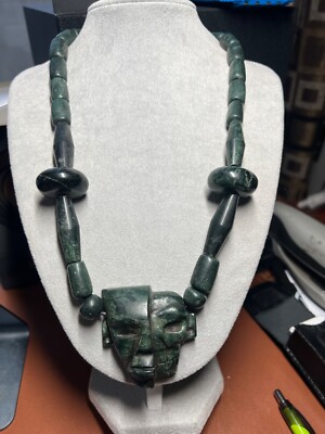 Serpentine Jade Life Death Aztec Death Mask Azteca necklace Mexican Mexico #37