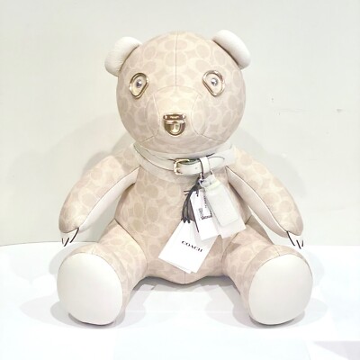 バッグ Rare coach White bear pouch Signature Coach Collectible Bear In Signature Canvas CZ194 Gold/Sand/Chalk